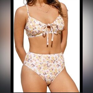 Cushe Yellow and Brown Bikini Floral Swimwear